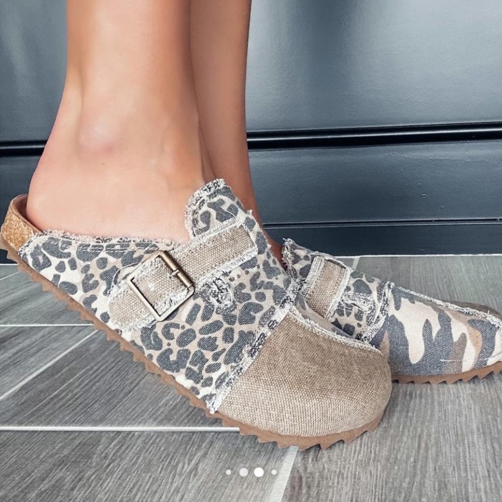 Very G Beige Leopard Print Slip-On Clogs